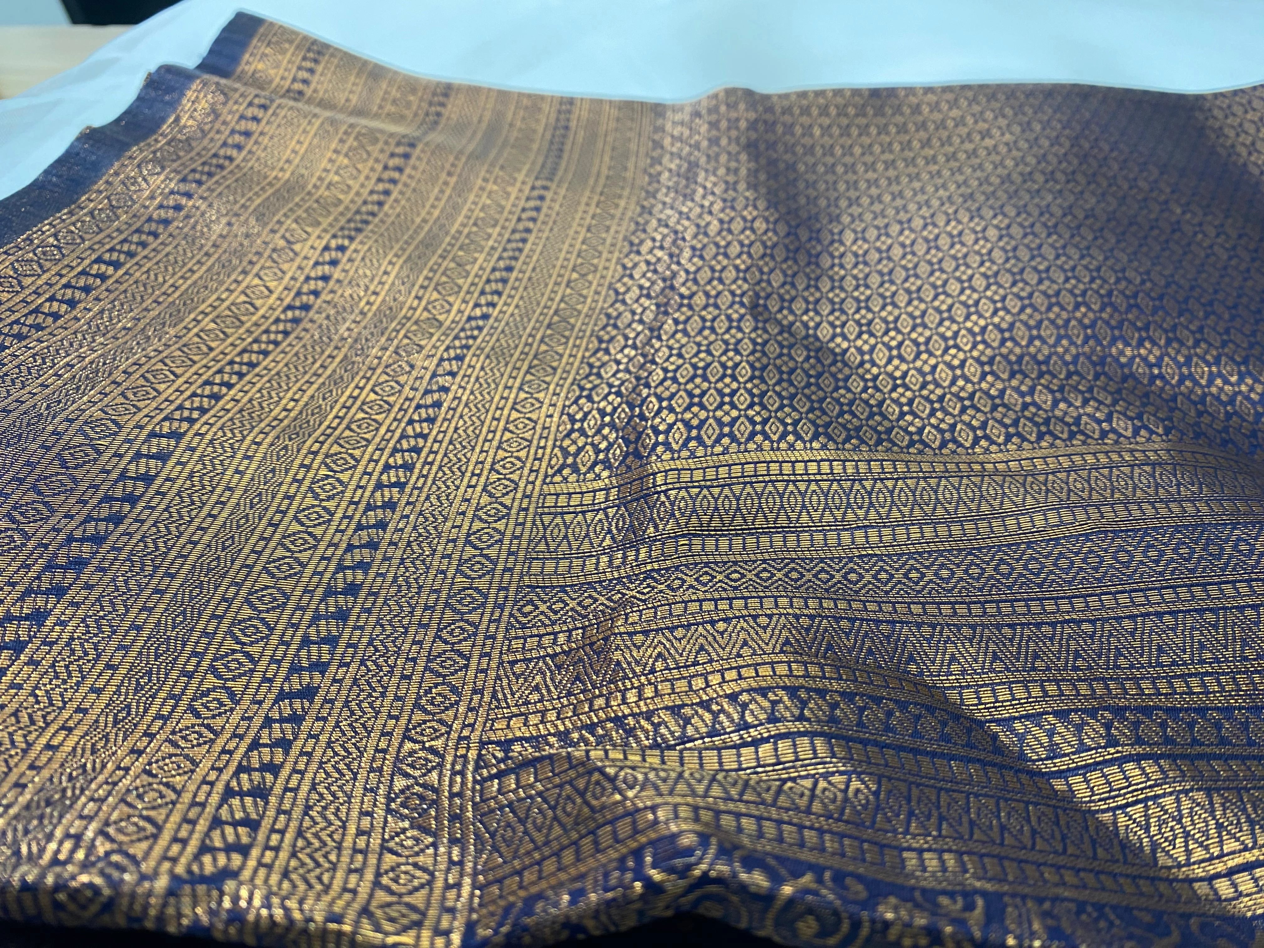 Navy Blue Banarasi Style Soft Silk Saree with Gold Zari