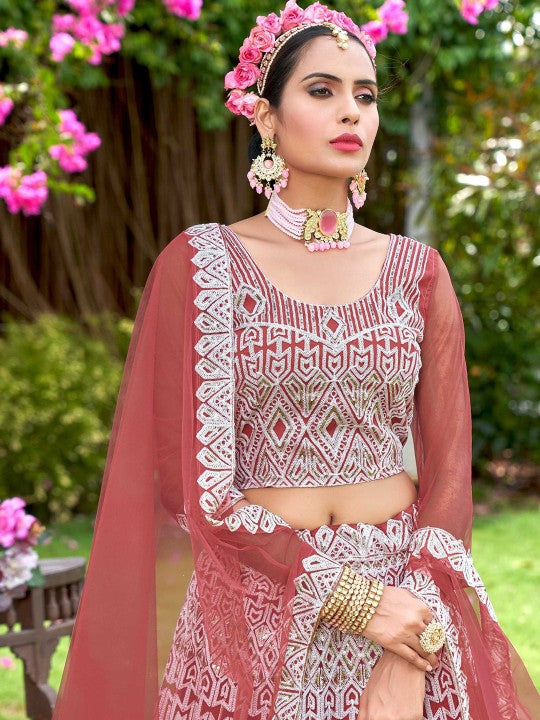 Embroidered Sequinned Semi-Stitched Lehenga & Blouse With Dupatta