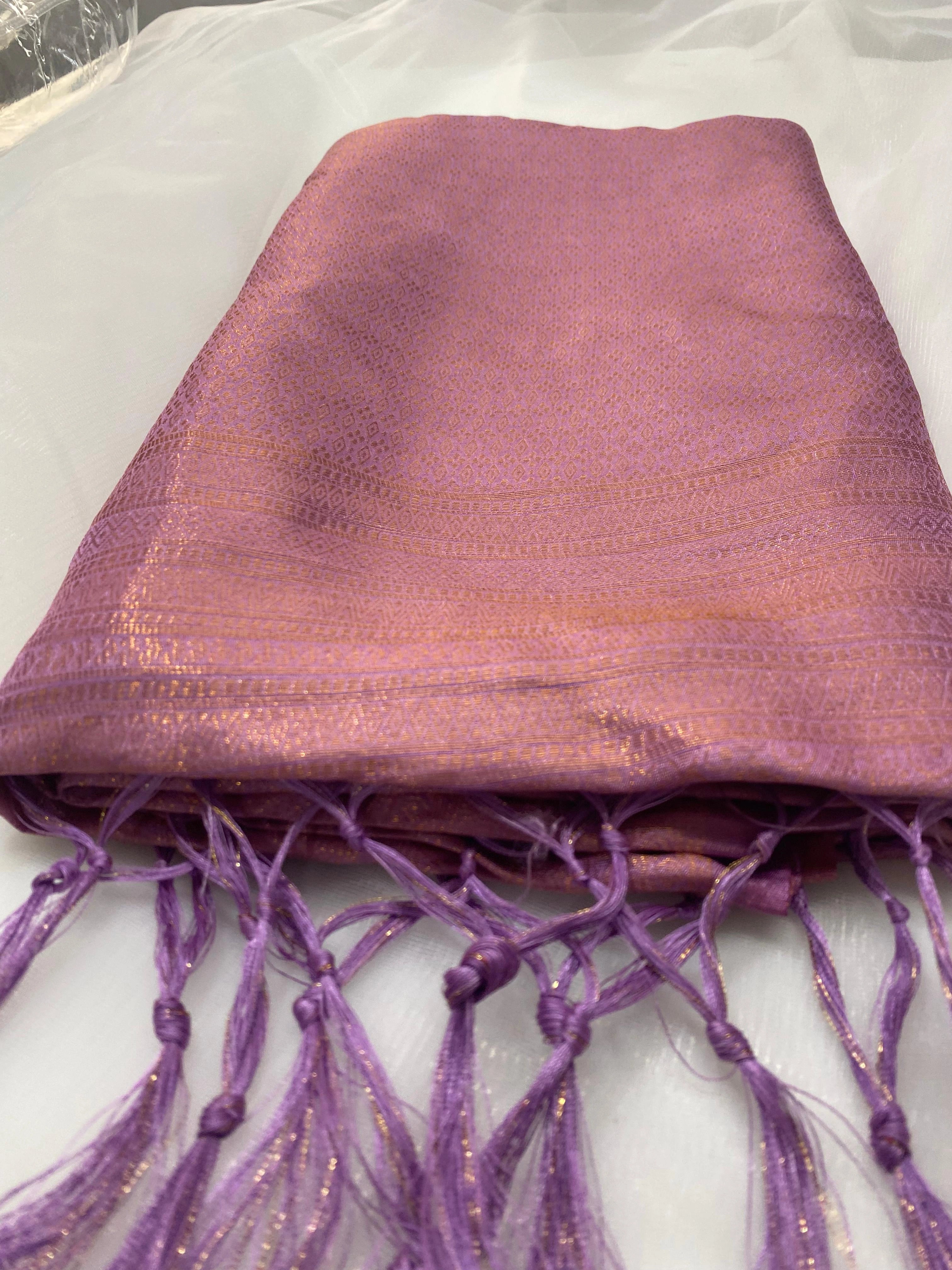 Lavender Purple Banarasi Style Soft Silk Saree with Zari Weave