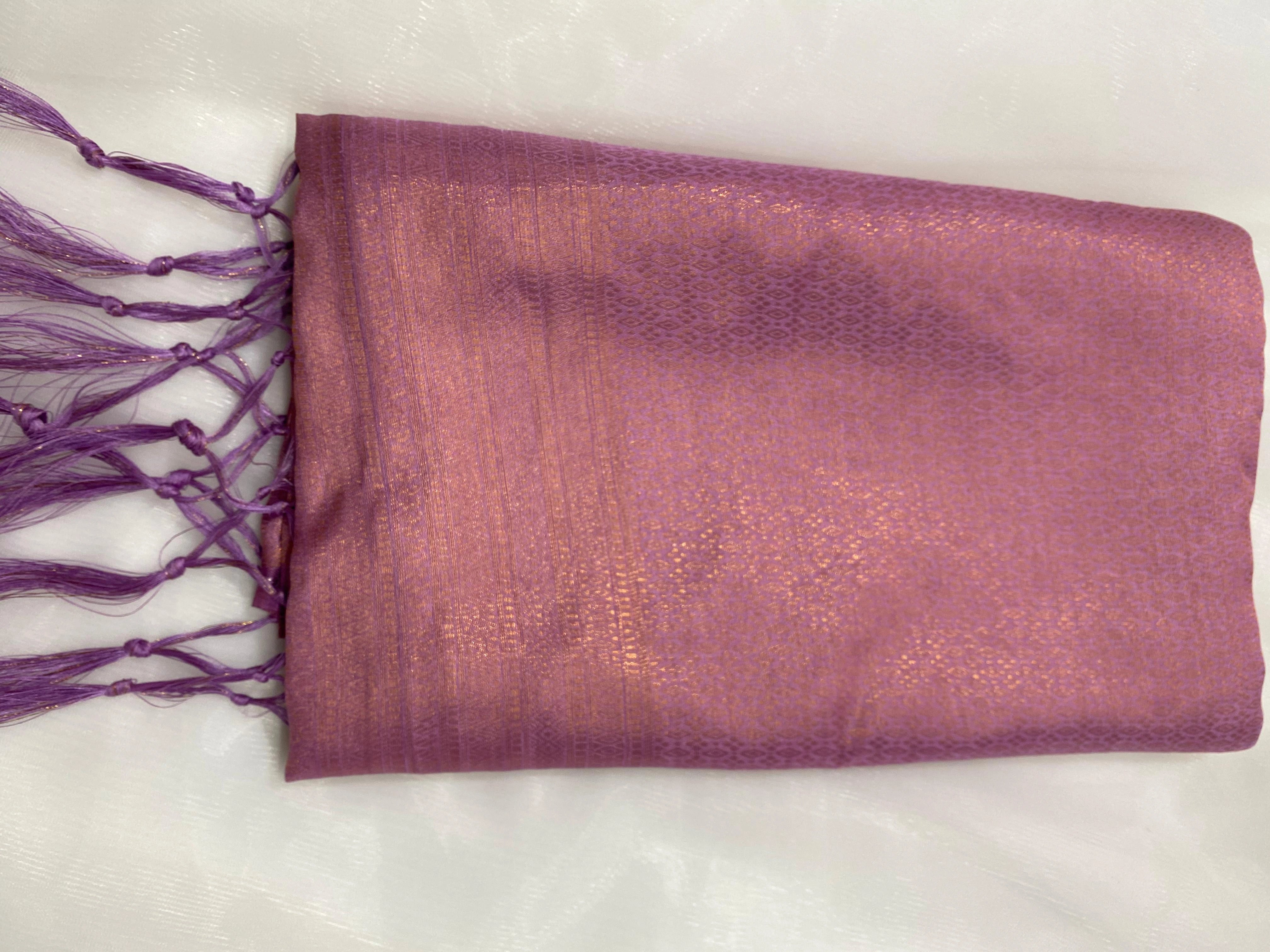 Lavender Purple Banarasi Style Soft Silk Saree with Zari Weave
