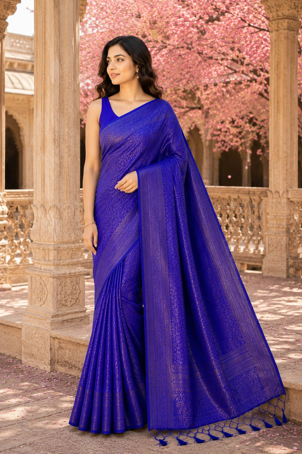Royal Blue Banarasi Style Soft Silk Saree with Zari Weave