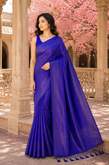 Royal Blue Banarasi Style Soft Silk Saree with Zari Weave
