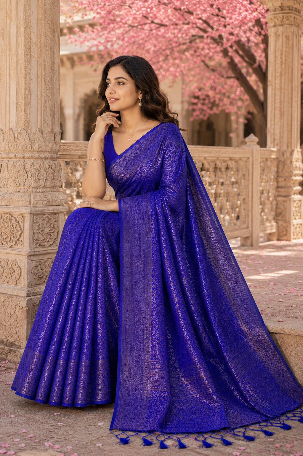 Royal Blue Banarasi Style Soft Silk Saree with Zari Weave