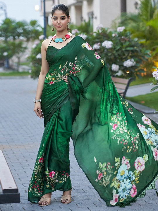 Floral Satin Saree
