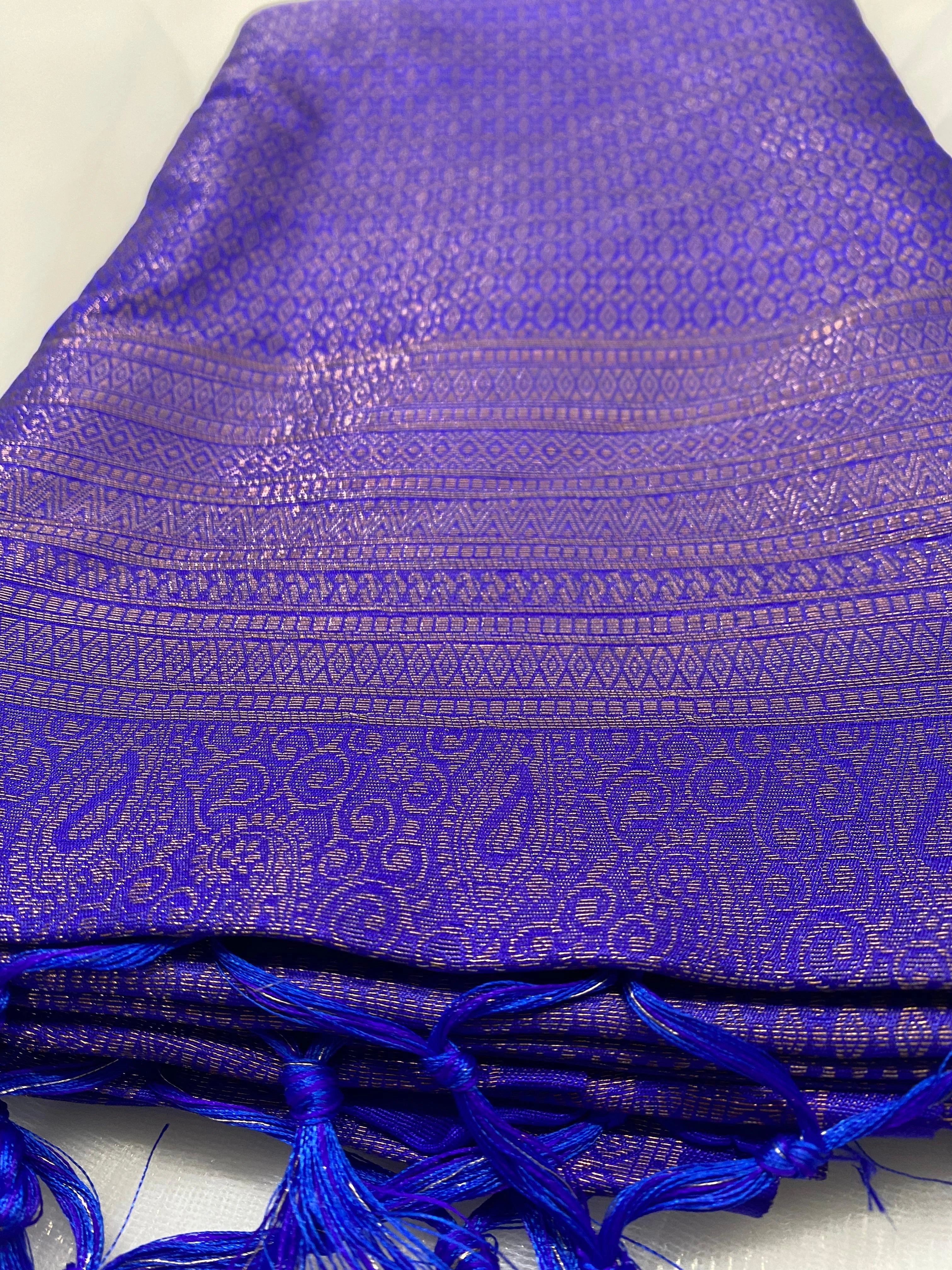 Royal Blue Banarasi Style Soft Silk Saree with Zari Weave