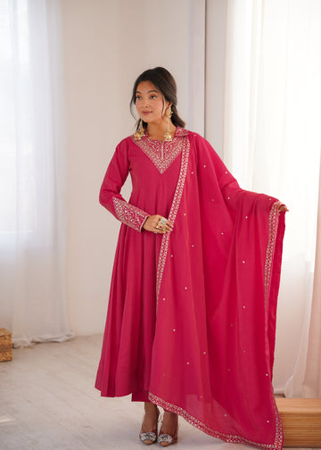 Rani Roman Shimmer Silk Dori Zari Anarkali Suit Set