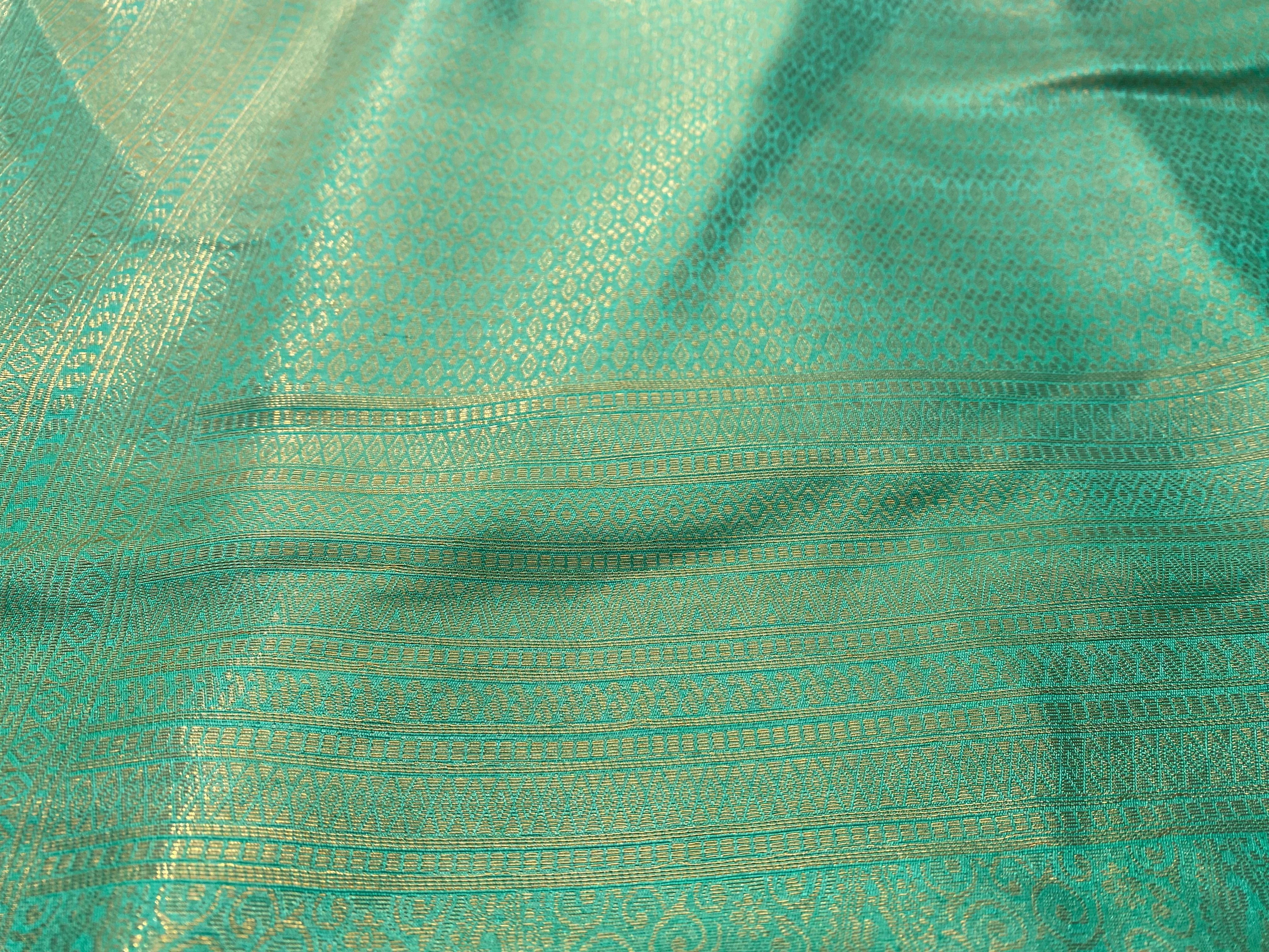 Sea Green Banarasi Style Soft Silk Saree with Gold Zari