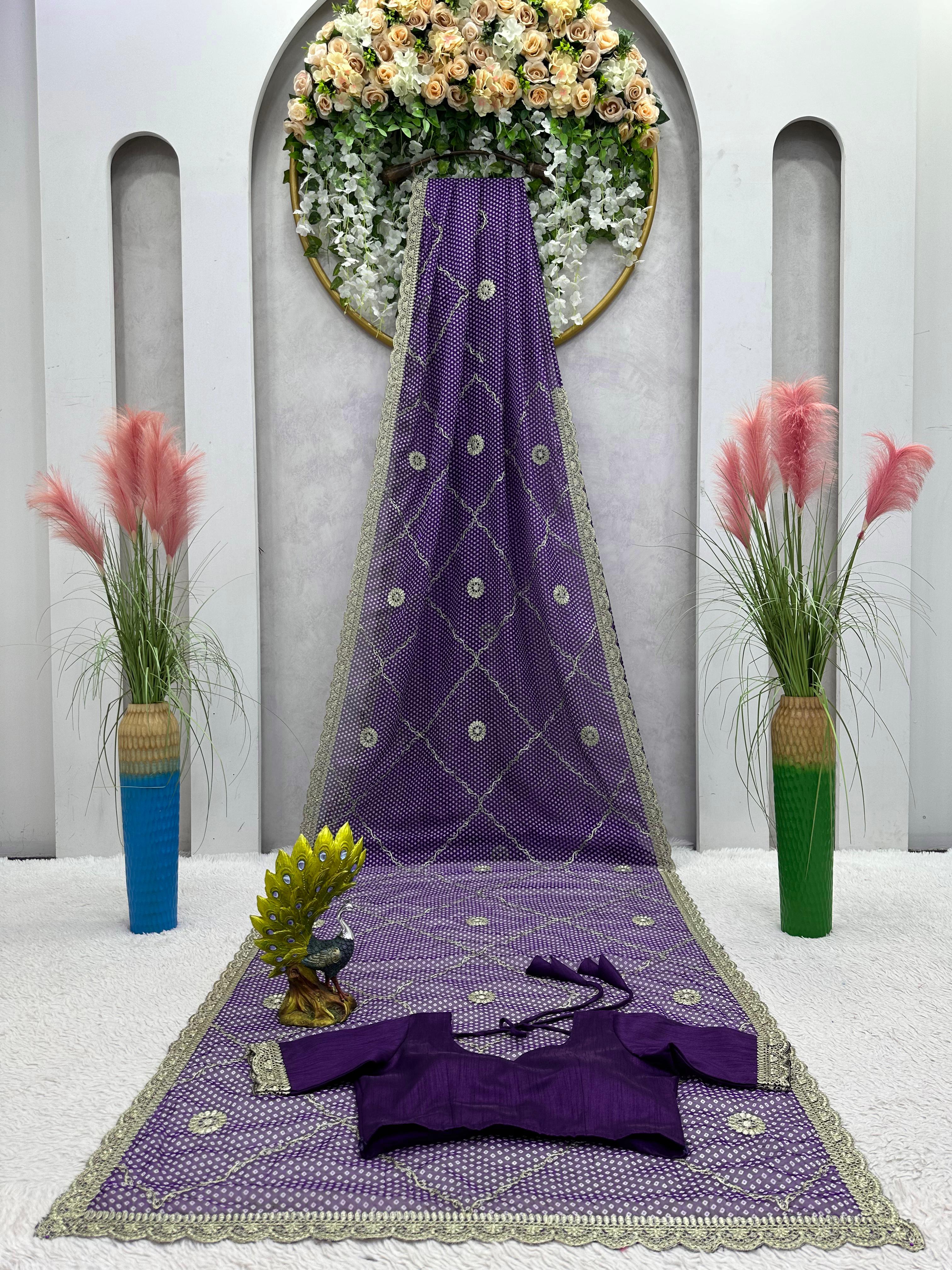 Beautiful Designer Saree on Tebby Silk Febric with Digital Print & Coding with Thred work and Blouse