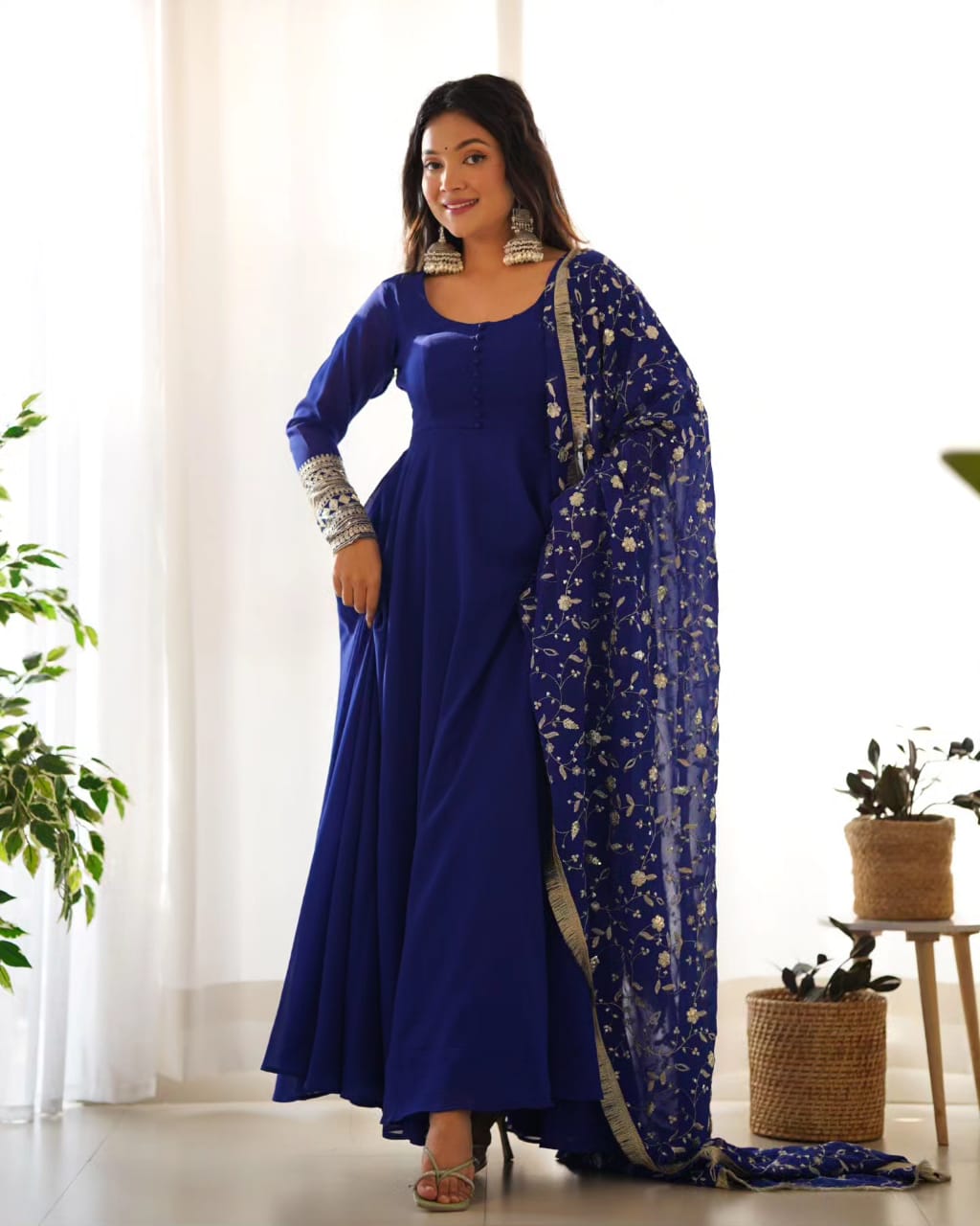 Navy Faux Georgette Anarkali Gown Set