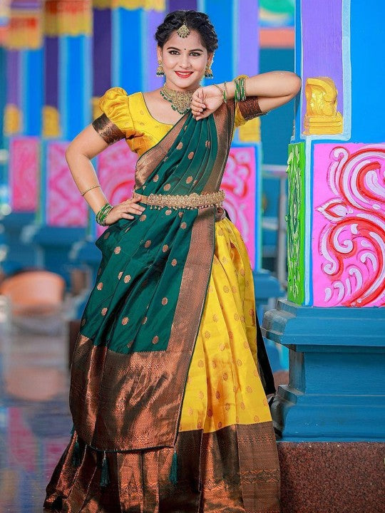 Woven Design Semi-Stitched Lehenga & Unstitched Blouse With Dupatta