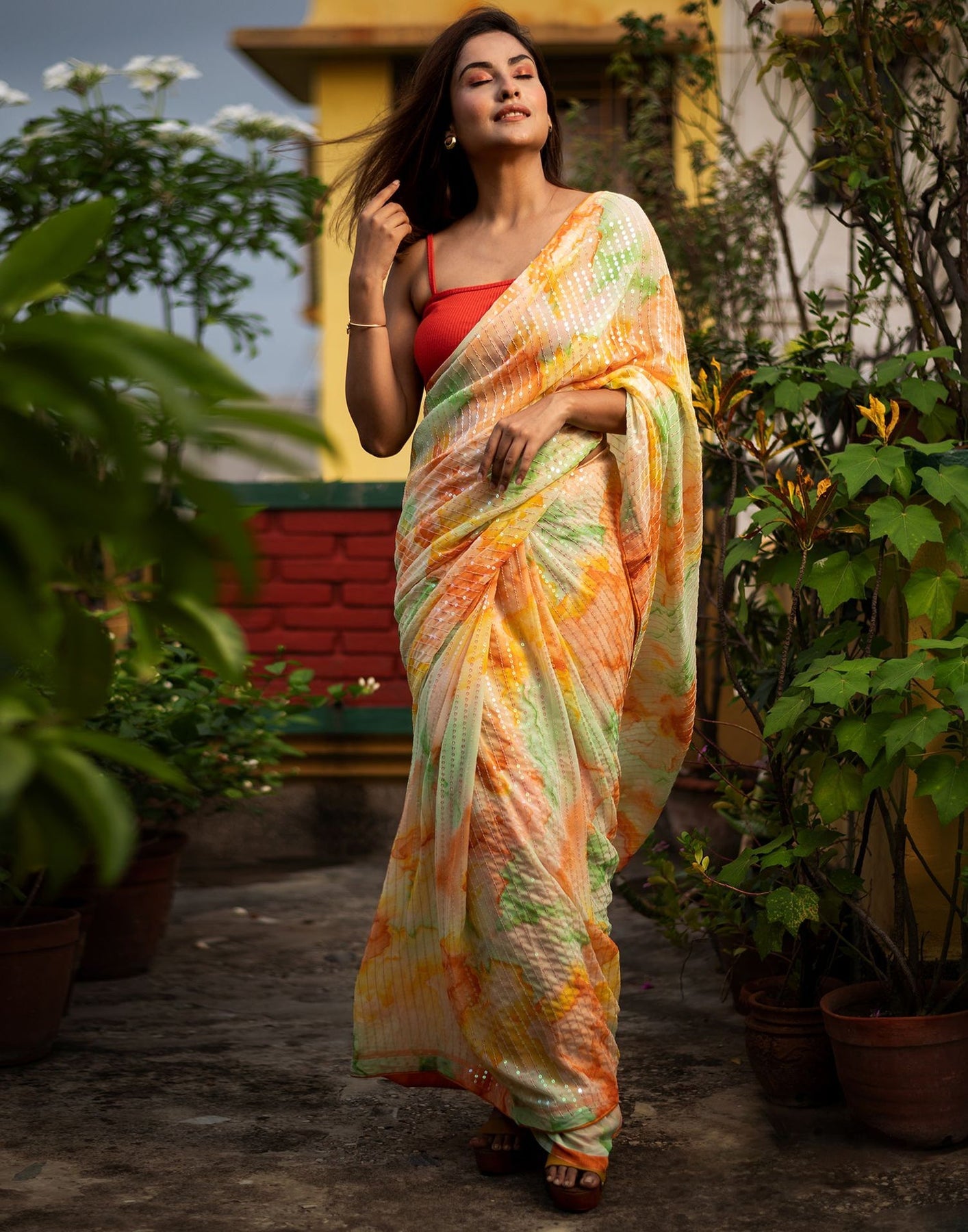 Multicoloured Georgette Sequence Saree
