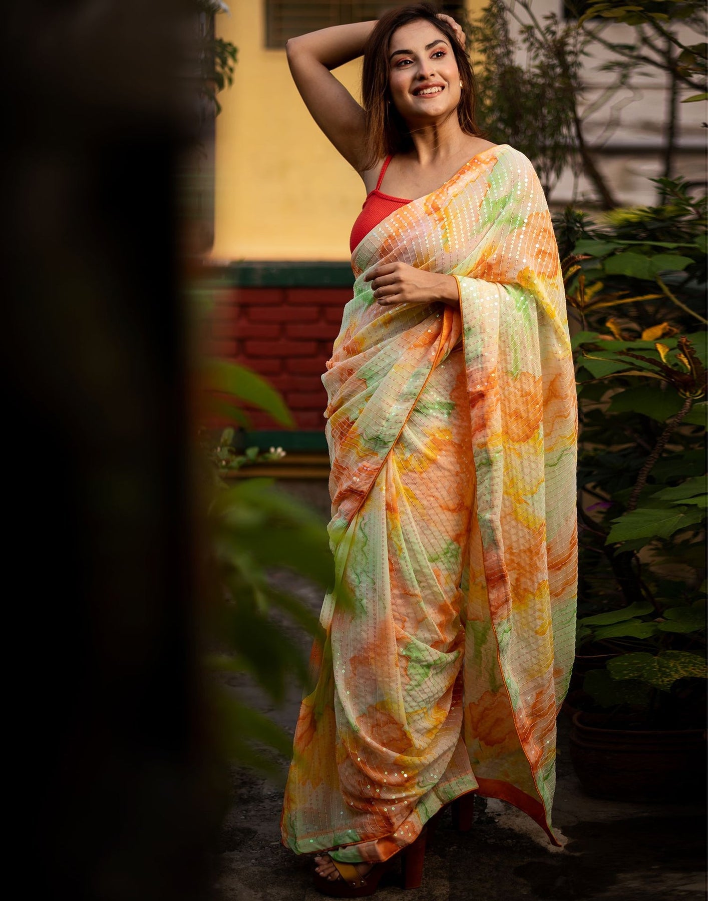 Multicoloured Georgette Sequence Saree