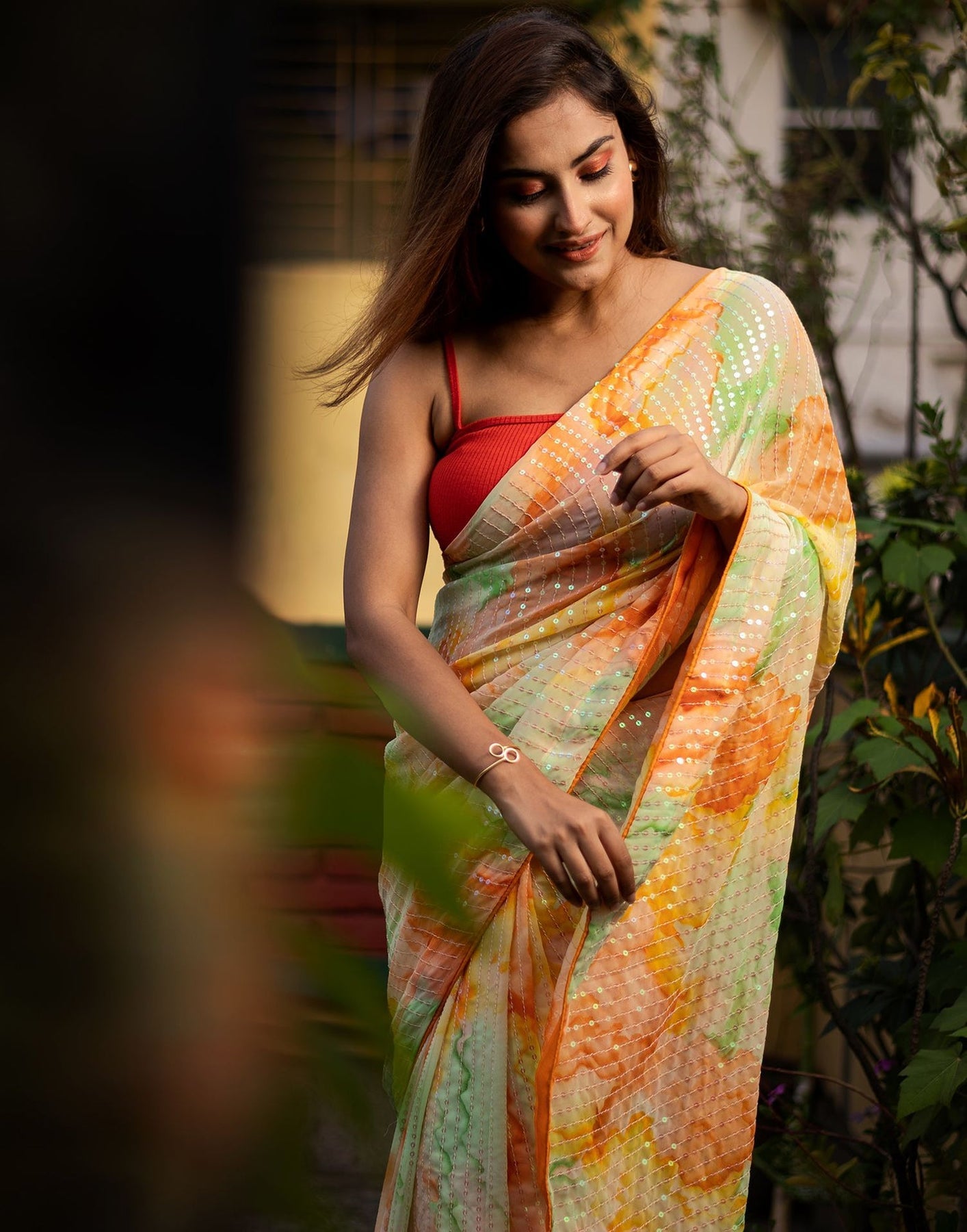 Multicoloured Georgette Sequence Saree