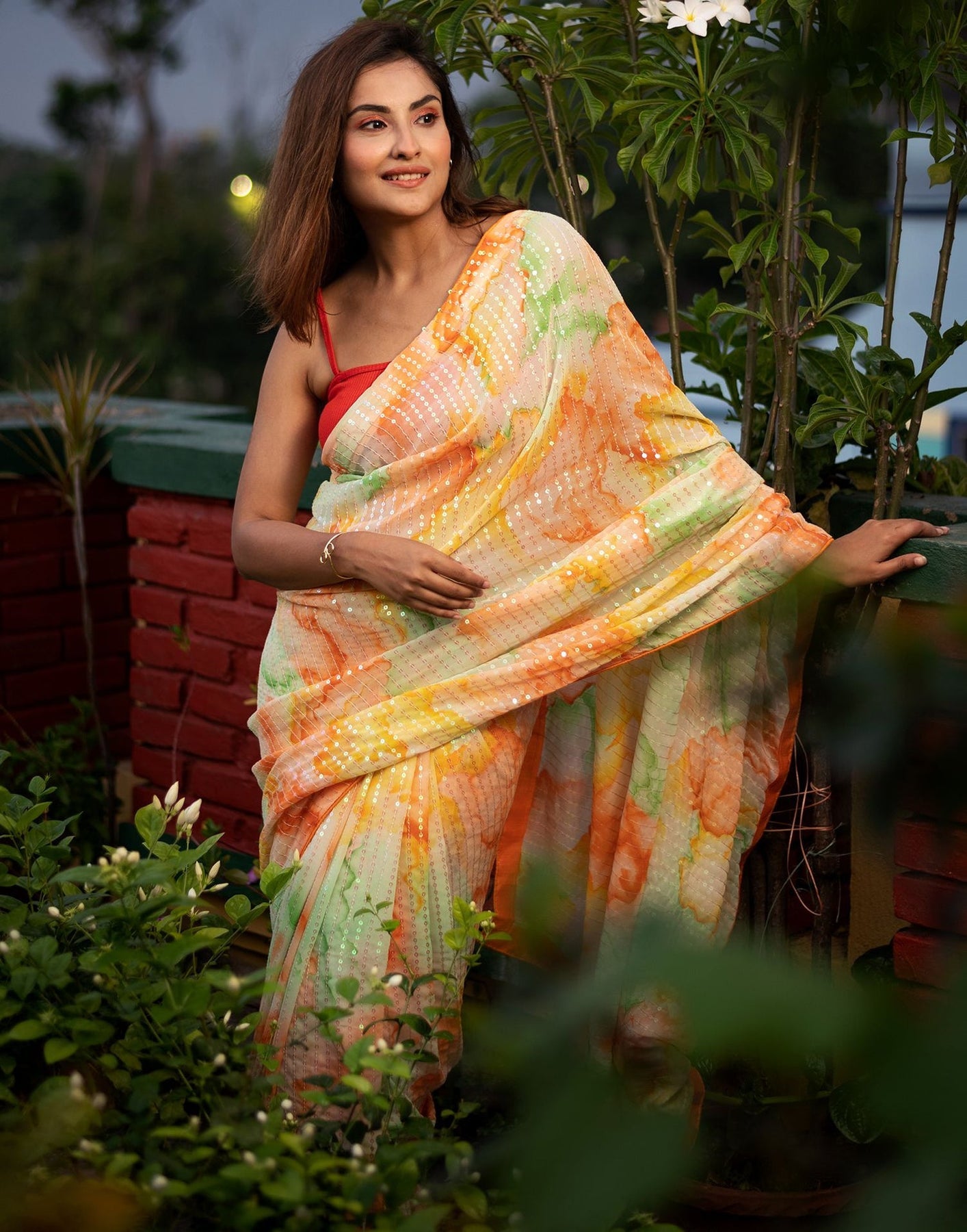 Multicoloured Georgette Sequence Saree