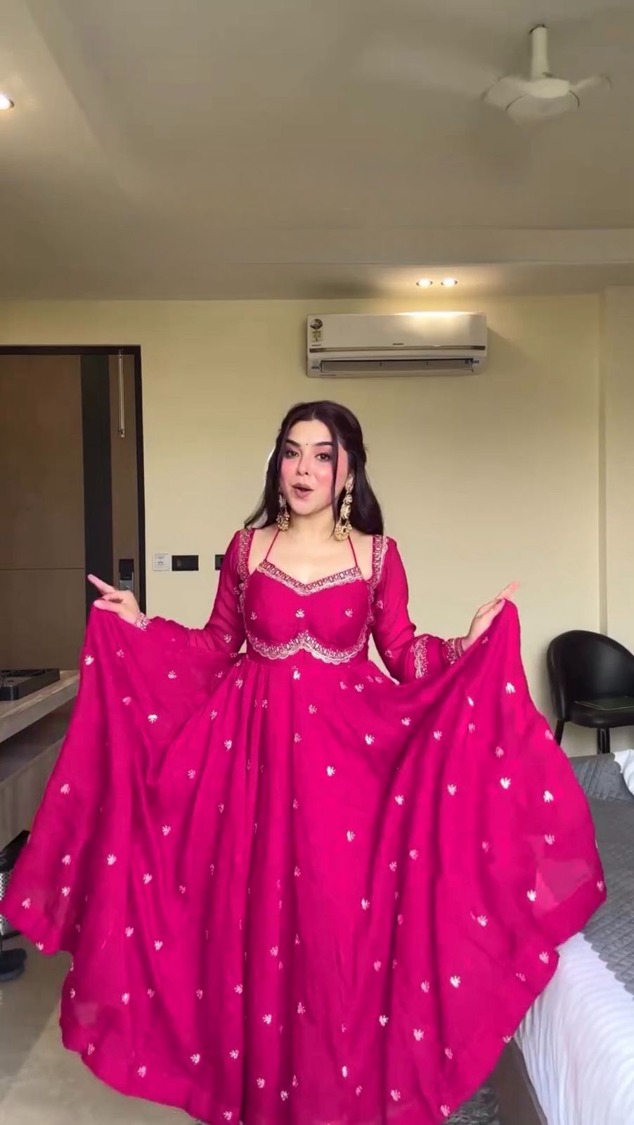 Womens Magenta Embellished Anarkali Suit With Dupatta