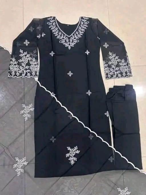 Black Embroidered Georgette Suit Set With Dupatta