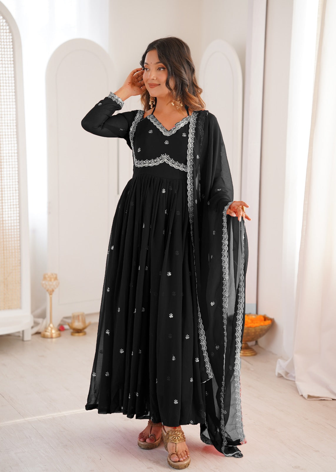 Black Embroidered Anarkali Suit Set With Dupatta
