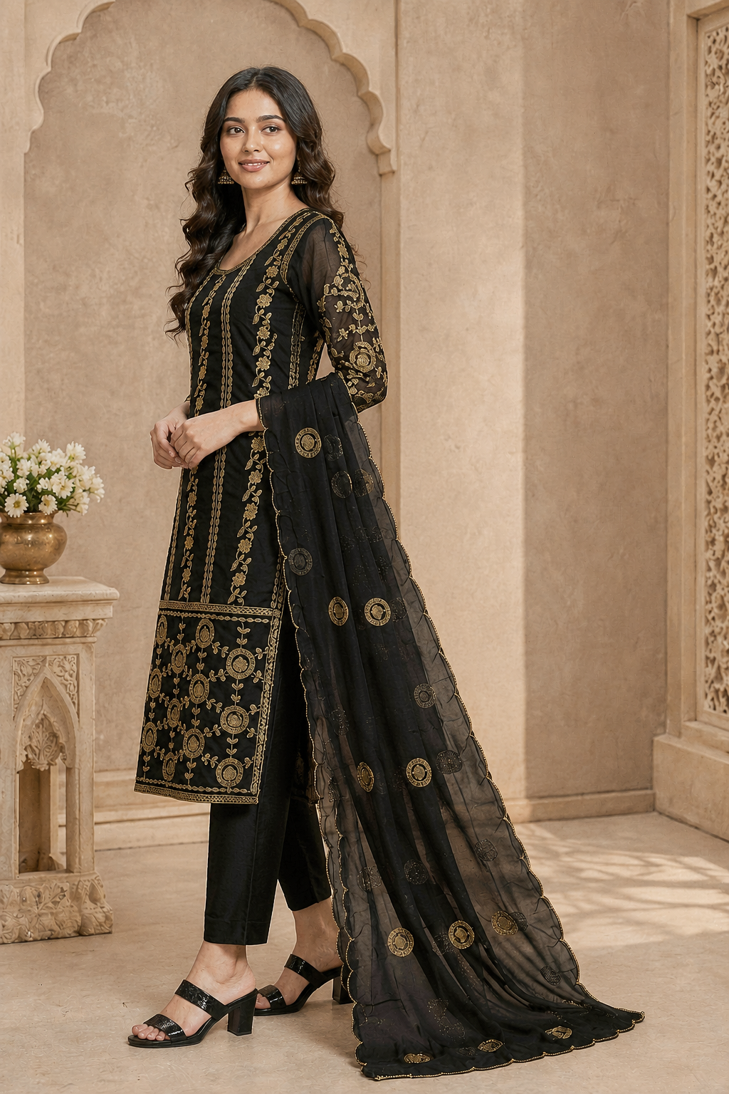 Black Georgette Embroidered Pakistani Suit Set With Dupatta