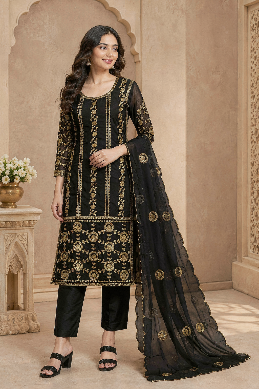 Black Georgette Embroidered Pakistani Suit Set With Dupatta