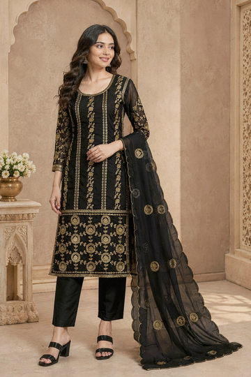 Black Georgette Embroidered Pakistani Suit Set With Dupatta