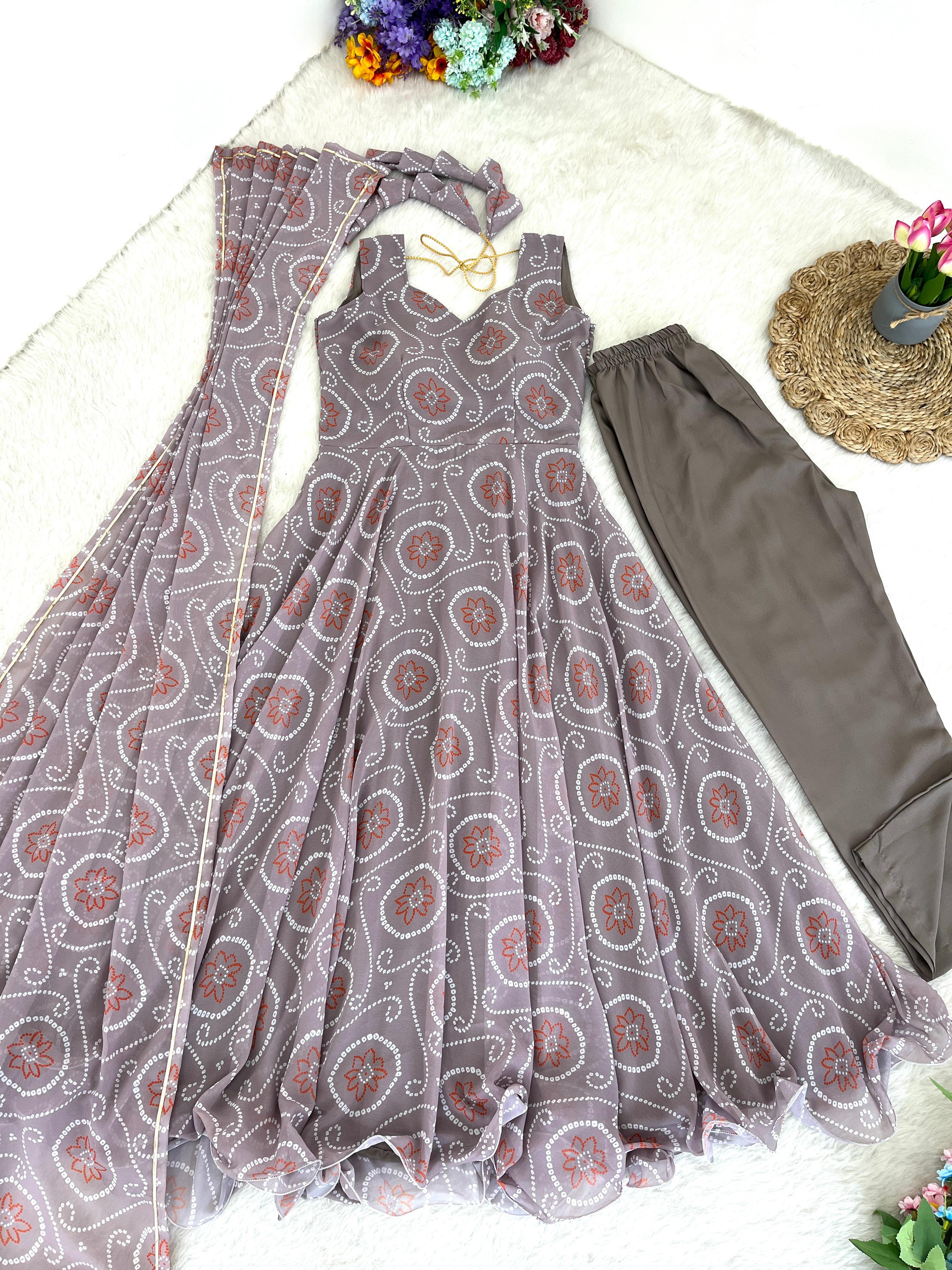 Alluring Faux Georgette Silk Digital Printed Anarkali Pant Suit