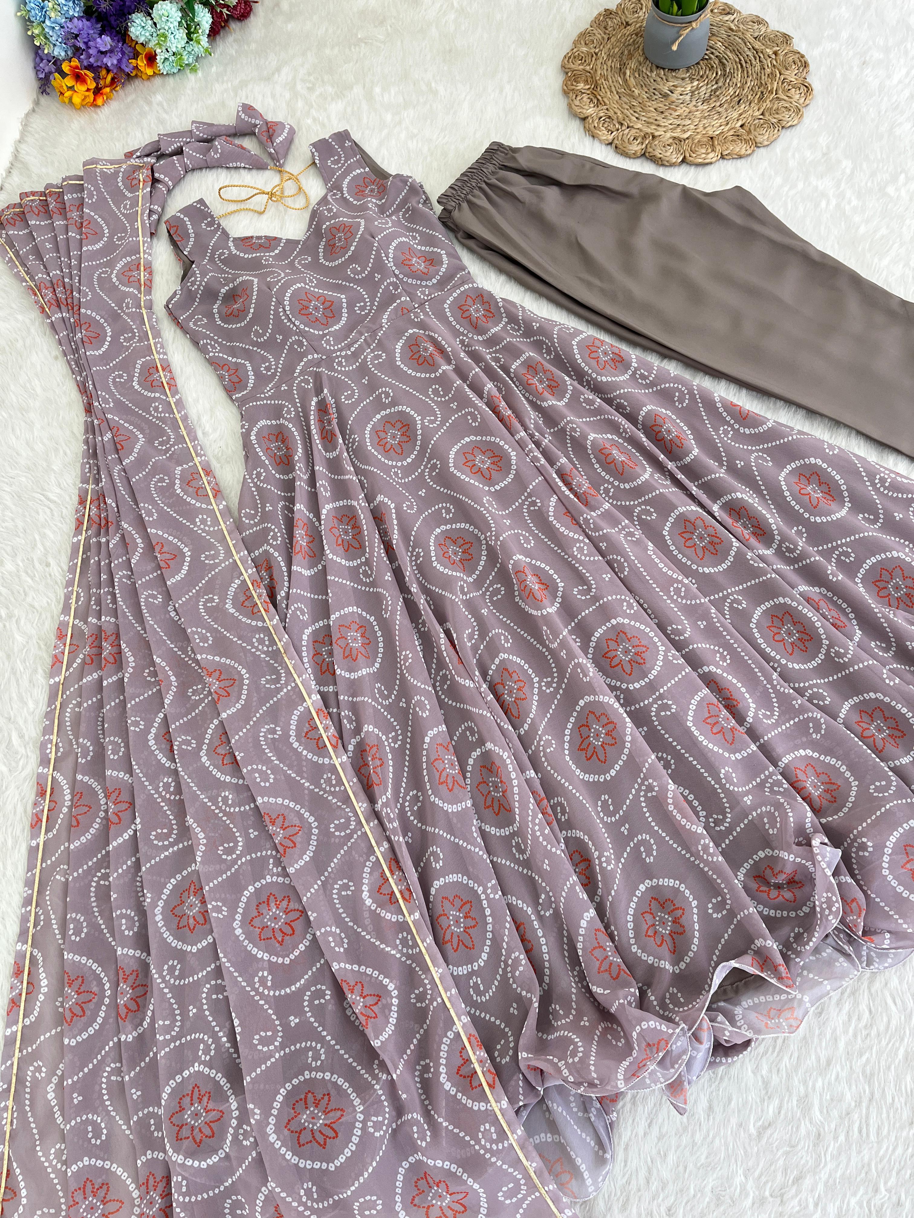 Alluring Faux Georgette Silk Digital Printed Anarkali Pant Suit