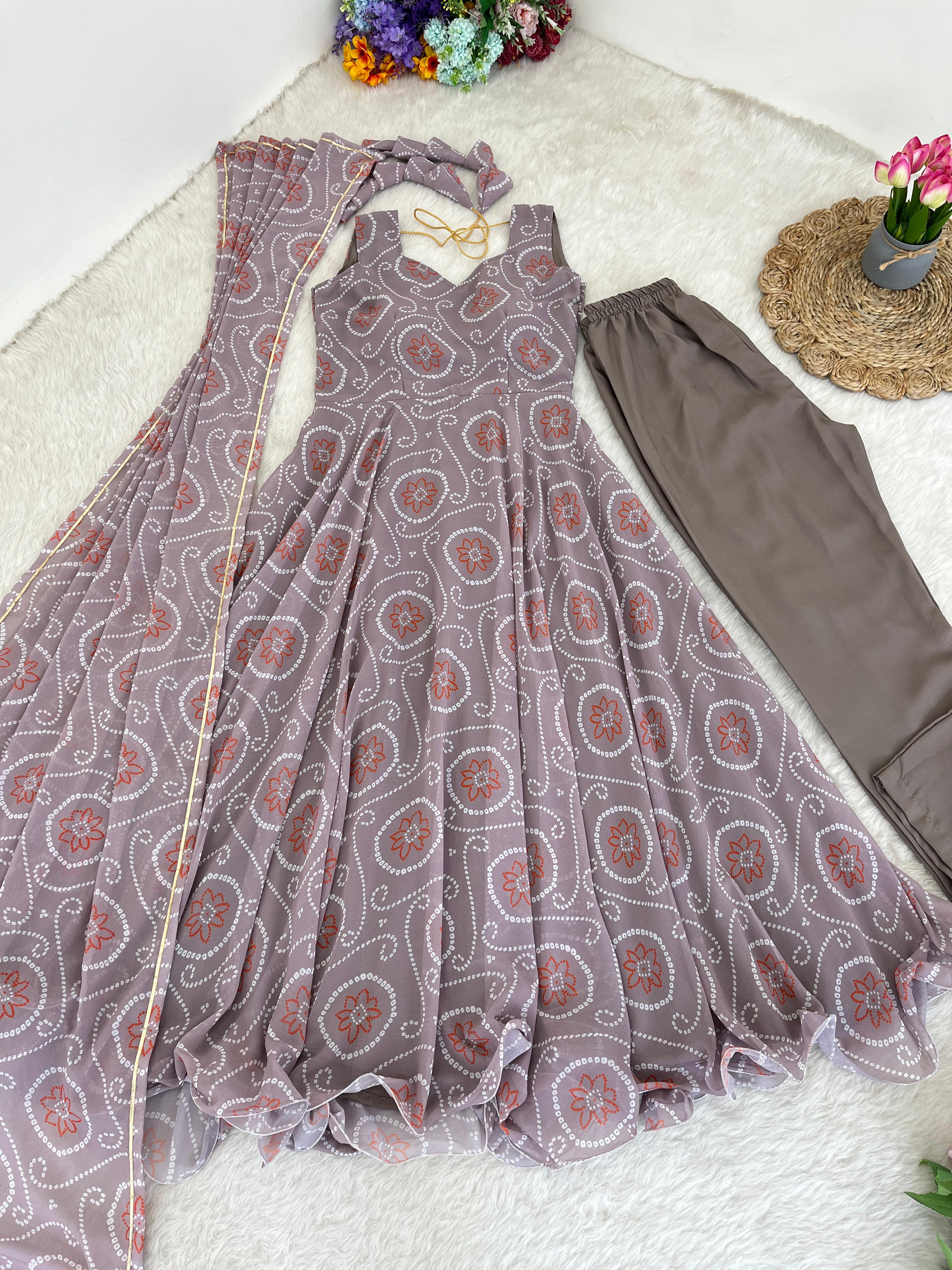 Alluring Faux Georgette Silk Digital Printed Anarkali Pant Suit