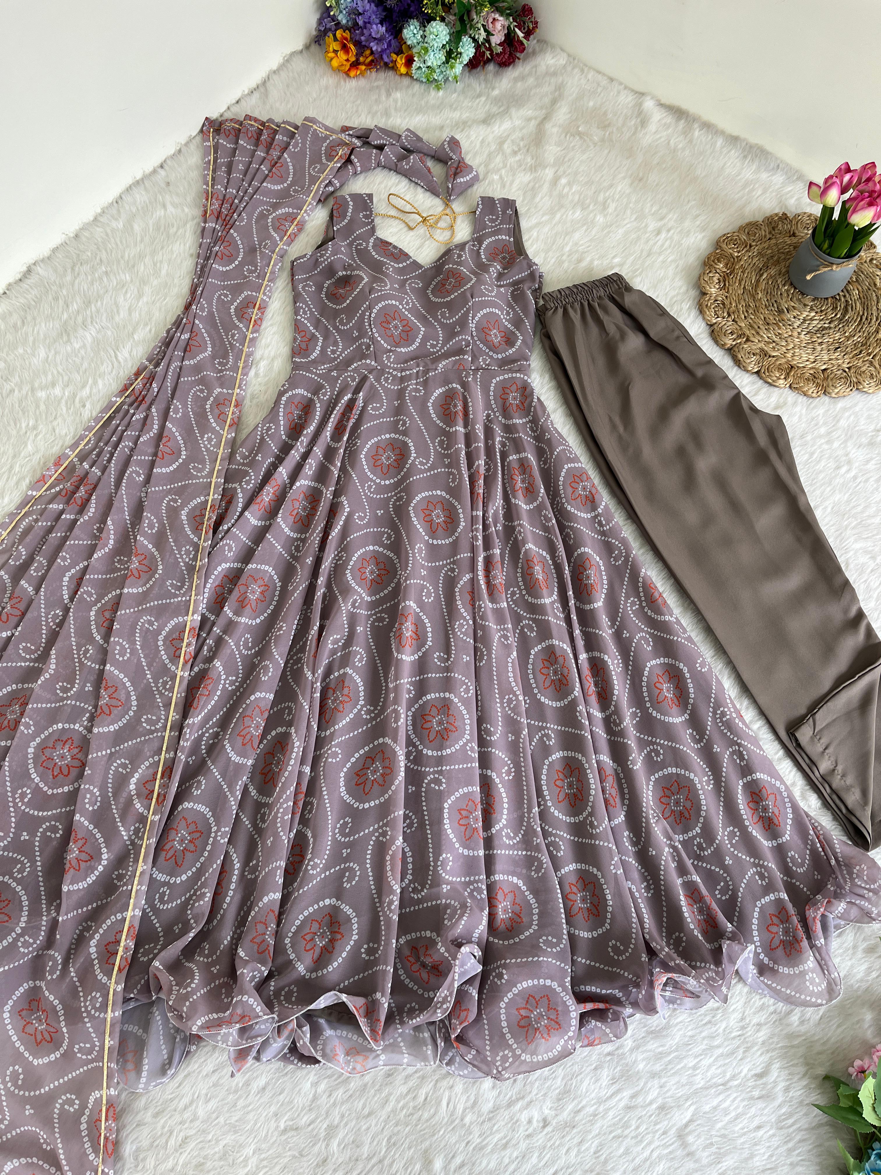 Alluring Faux Georgette Silk Digital Printed Anarkali Pant Suit