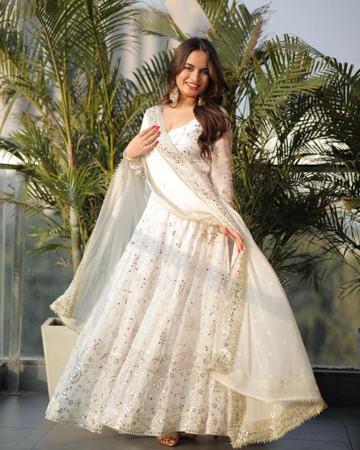 White Embroidered Georgette Anarkali Set