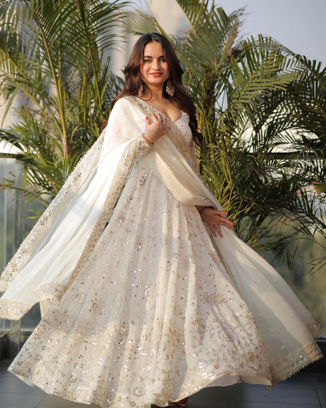 White Embroidered Georgette Anarkali Set