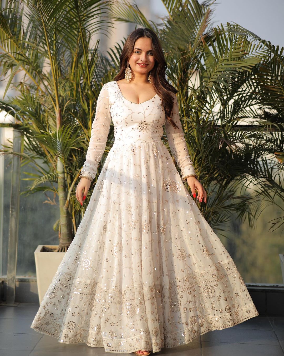 White Embroidered Georgette Anarkali Set