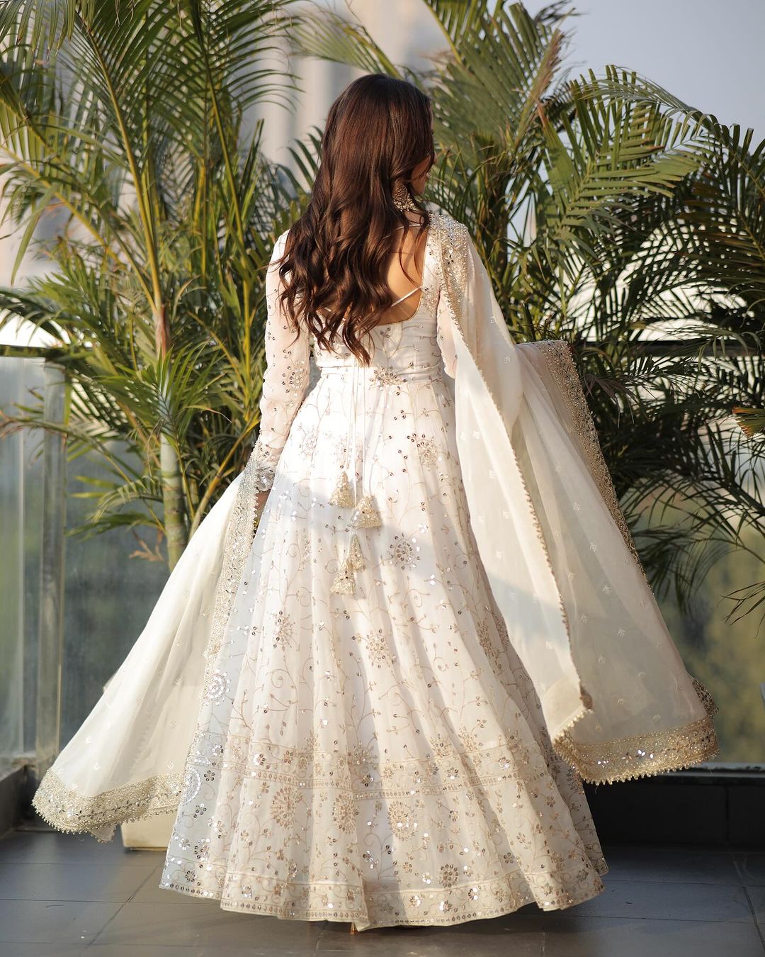 White Embroidered Georgette Anarkali Set