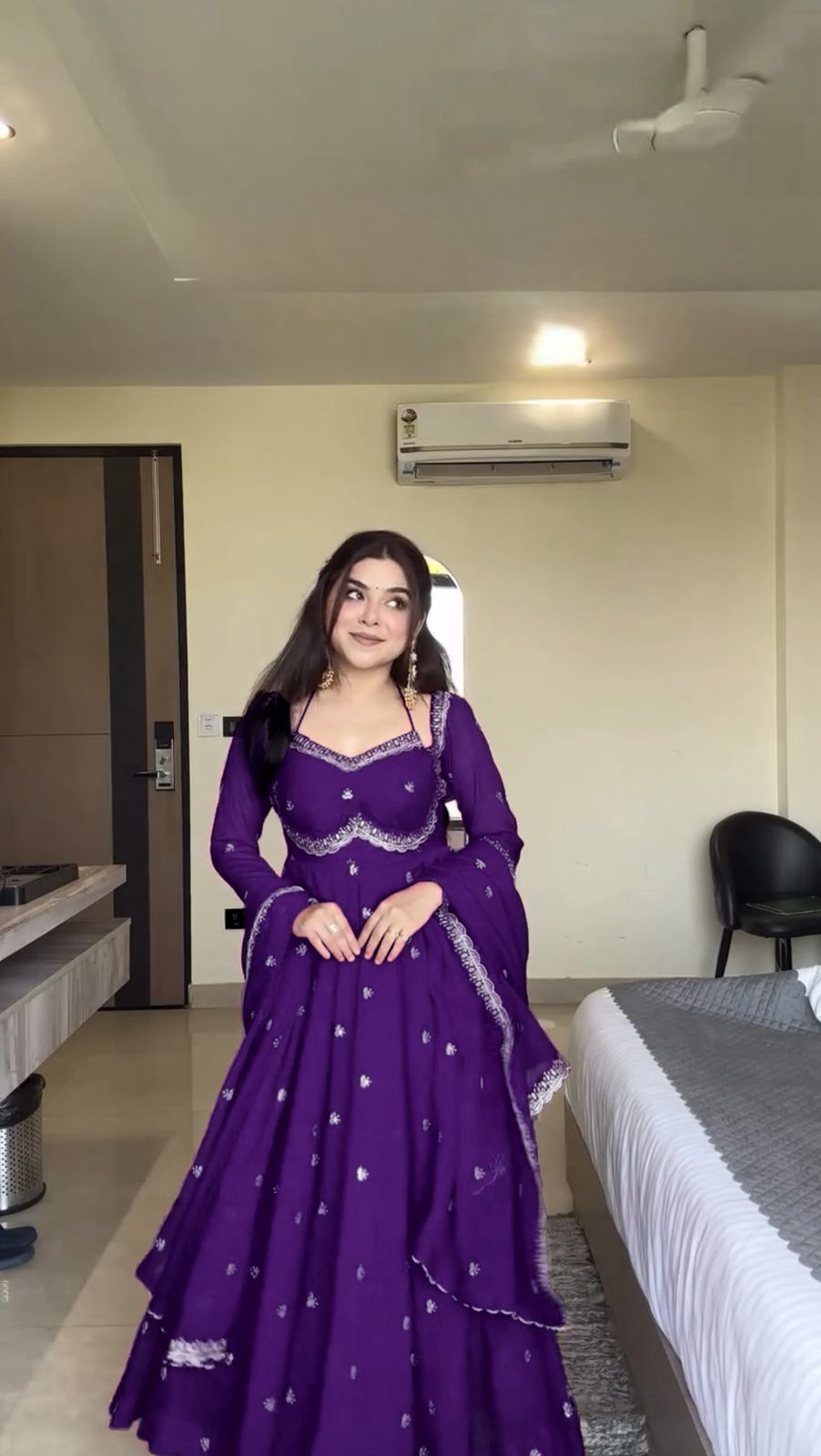 Purple Georgette Anarkali Suit With Silver Embellishments And Dupatta