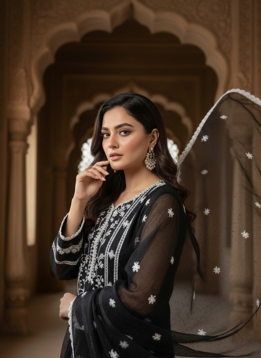 Black Designer Embroidered Kurti With Dupatta 🖤🌙