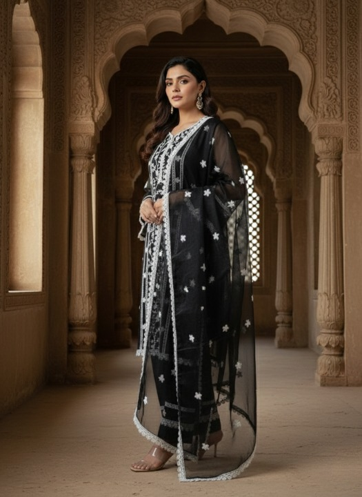 Black Designer Embroidered Kurti With Dupatta 🖤🌙