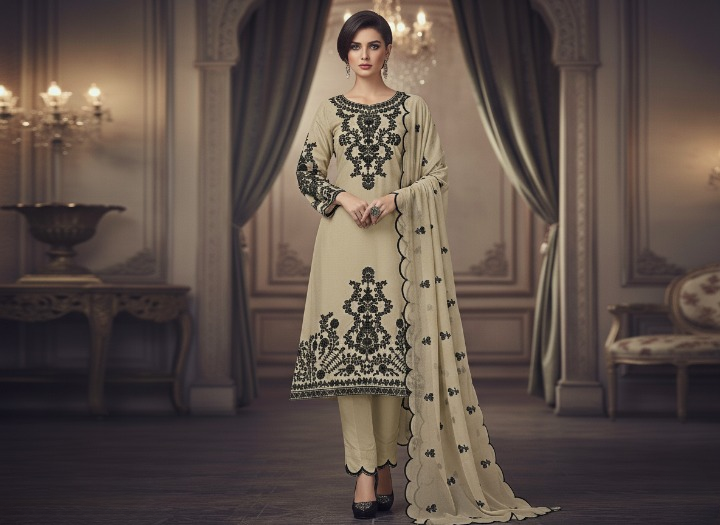 💛 Light Yellow & Black Elegant Embroidery Set