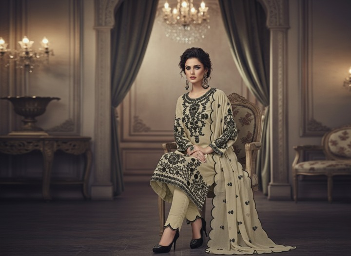 💛 Light Yellow & Black Elegant Embroidery Set