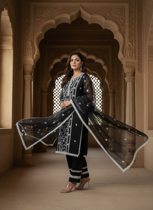 Black Designer Embroidered Kurti With Dupatta 🖤🌙