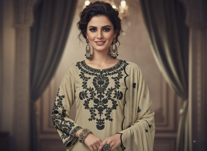 💛 Light Yellow & Black Elegant Embroidery Set