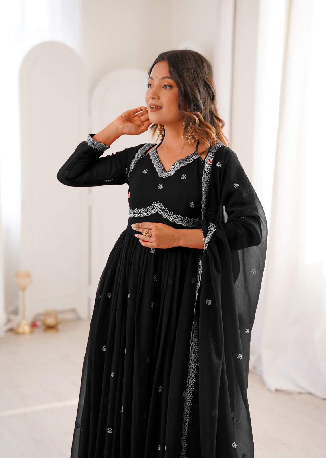 Black Embroidered Anarkali Suit Set With Dupatta