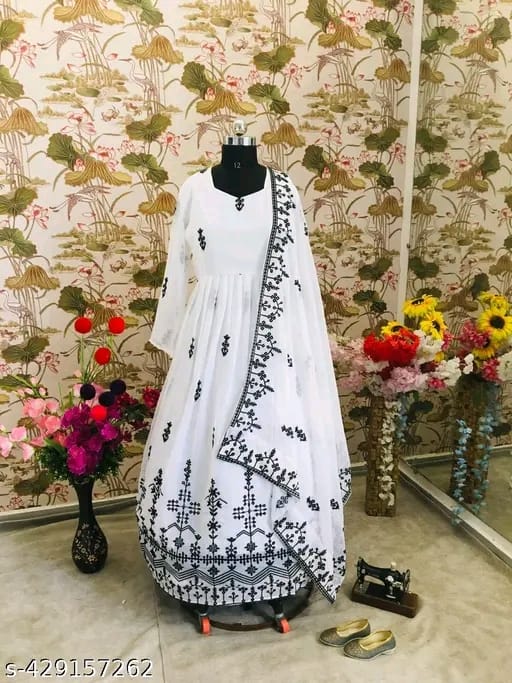 White Embroidered Anarkali Suit Set With Dupatta