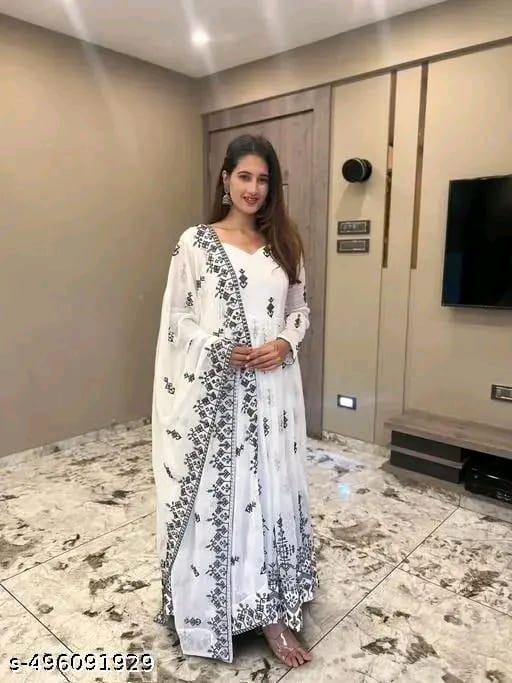 White Embroidered Anarkali Suit Set With Dupatta