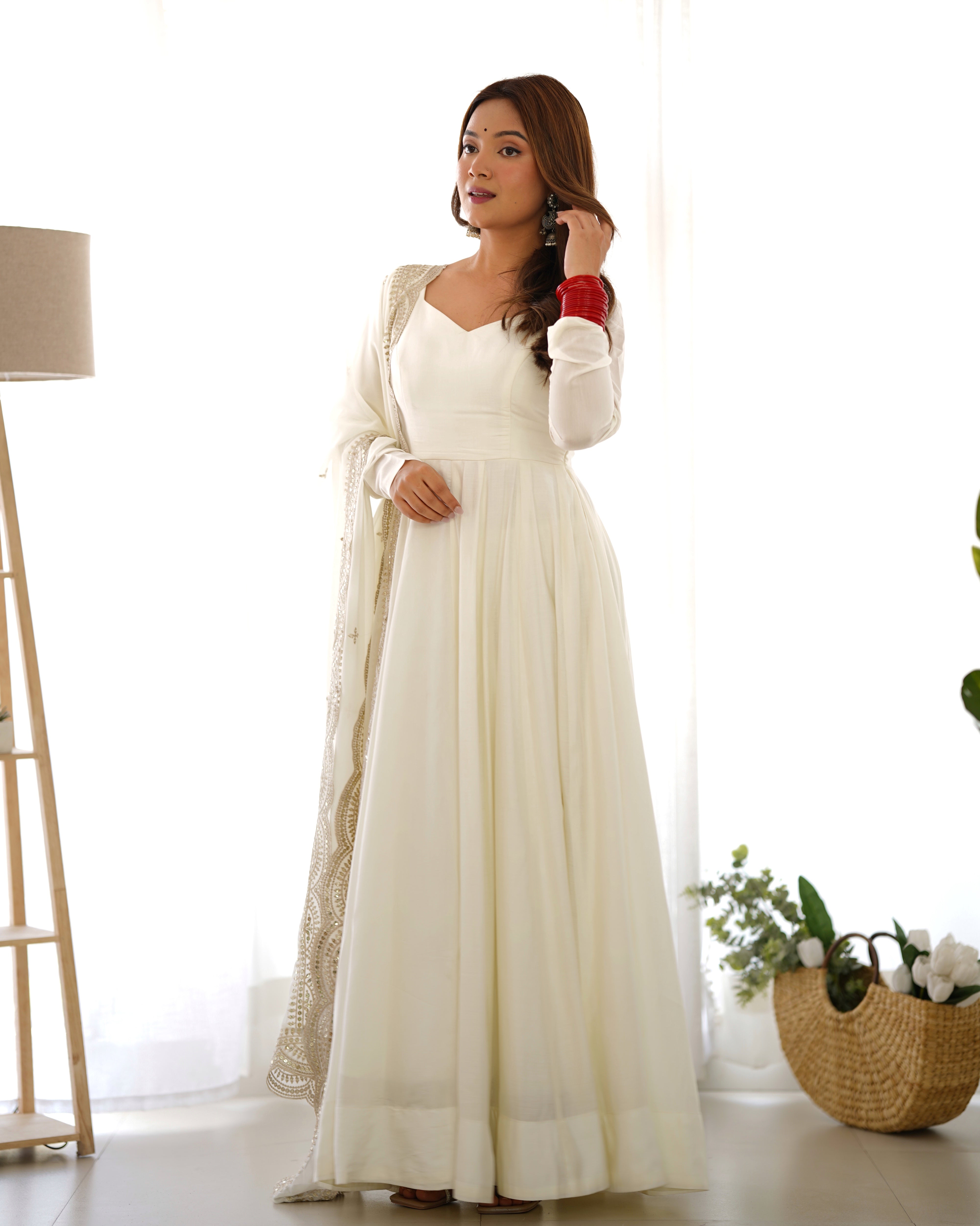 Exquisite Pure Romansilk Chanderi Designer Anarkali Pant Suit