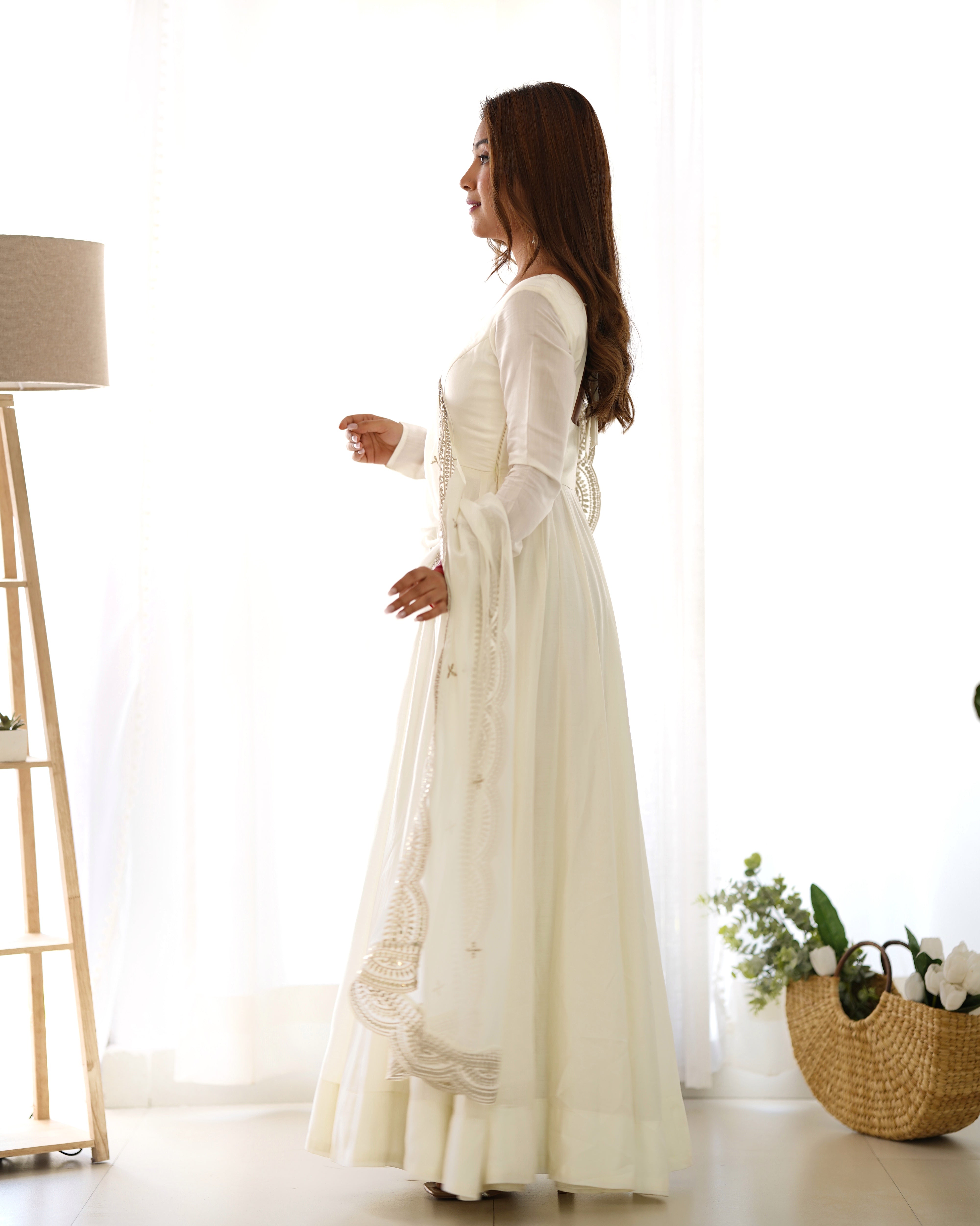 Exquisite Pure Romansilk Chanderi Designer Anarkali Pant Suit