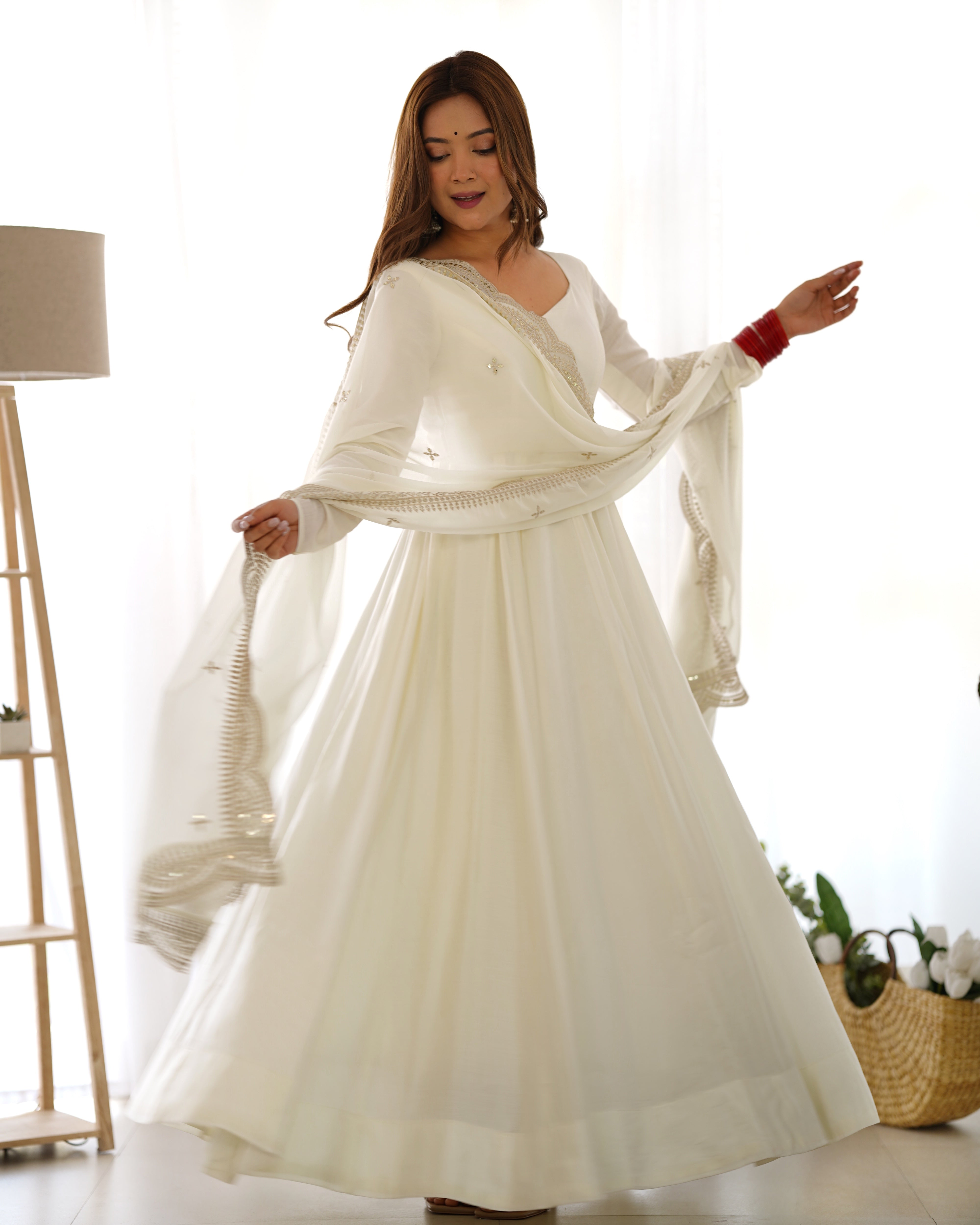 Exquisite Pure Romansilk Chanderi Designer Anarkali Pant Suit