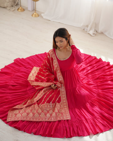 Rani Roman Silk Chanderi Anarkali Suit Set