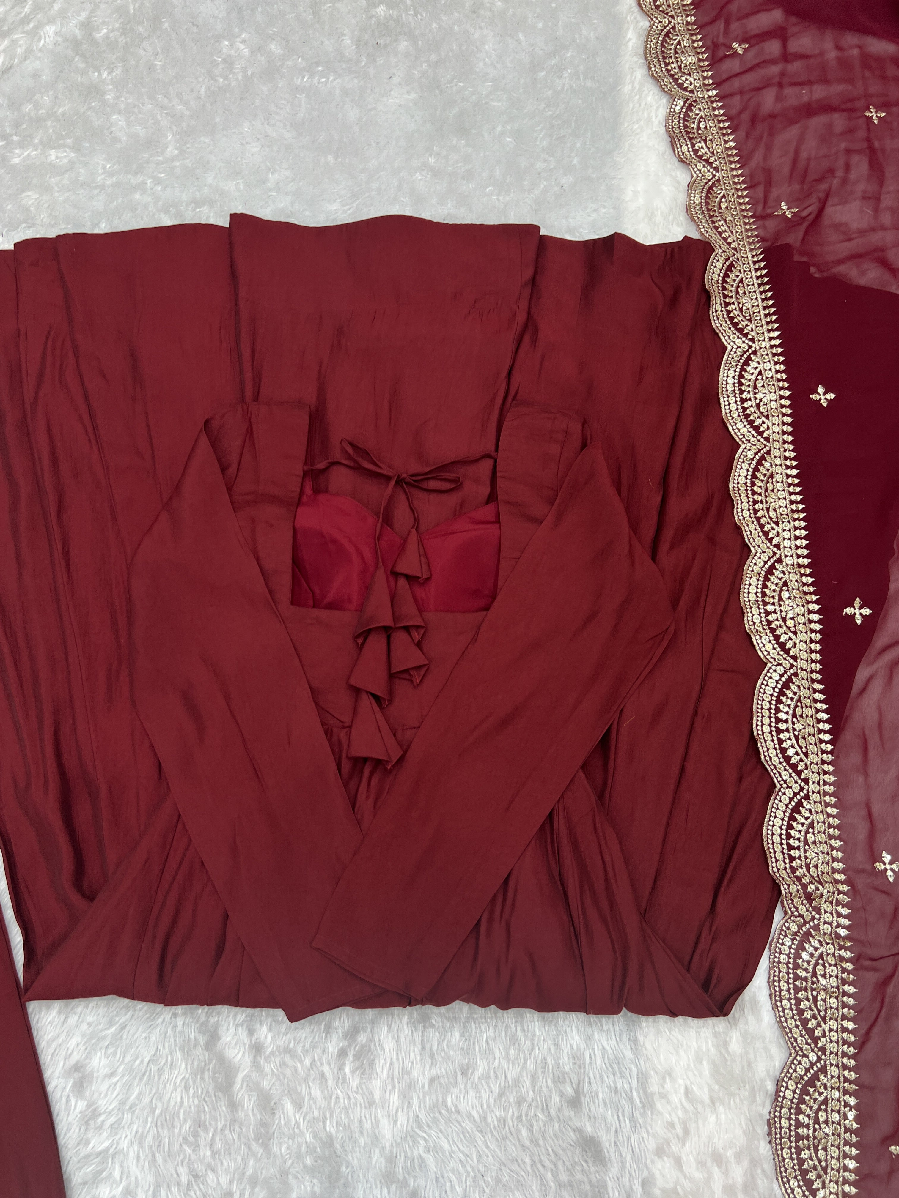 Exquisite Pure Romansilk Chanderi Designer Anarkali Pant Suit