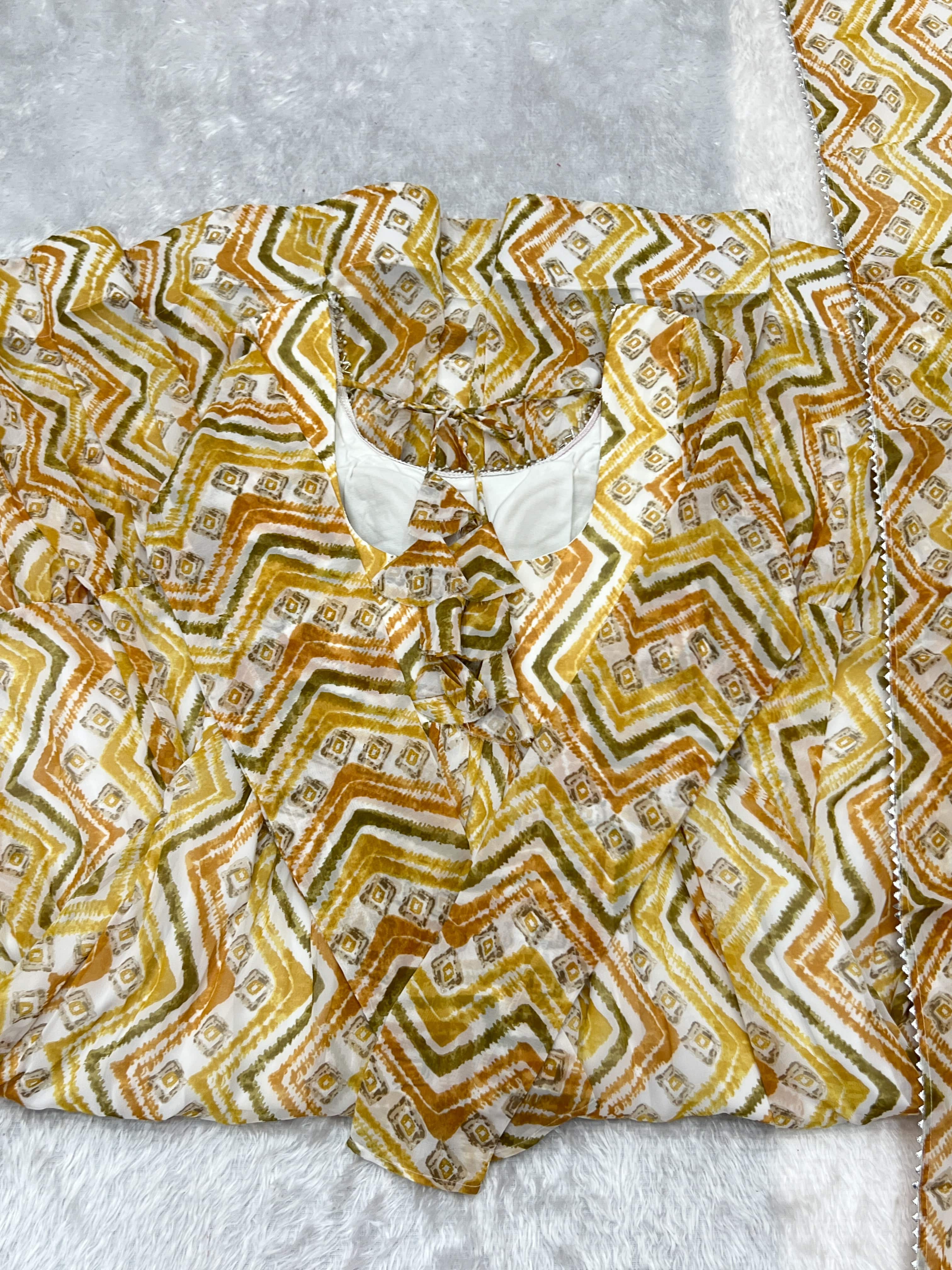 Resplendent Faux Georgette Zigzag Printed Anarkali Pant Suit