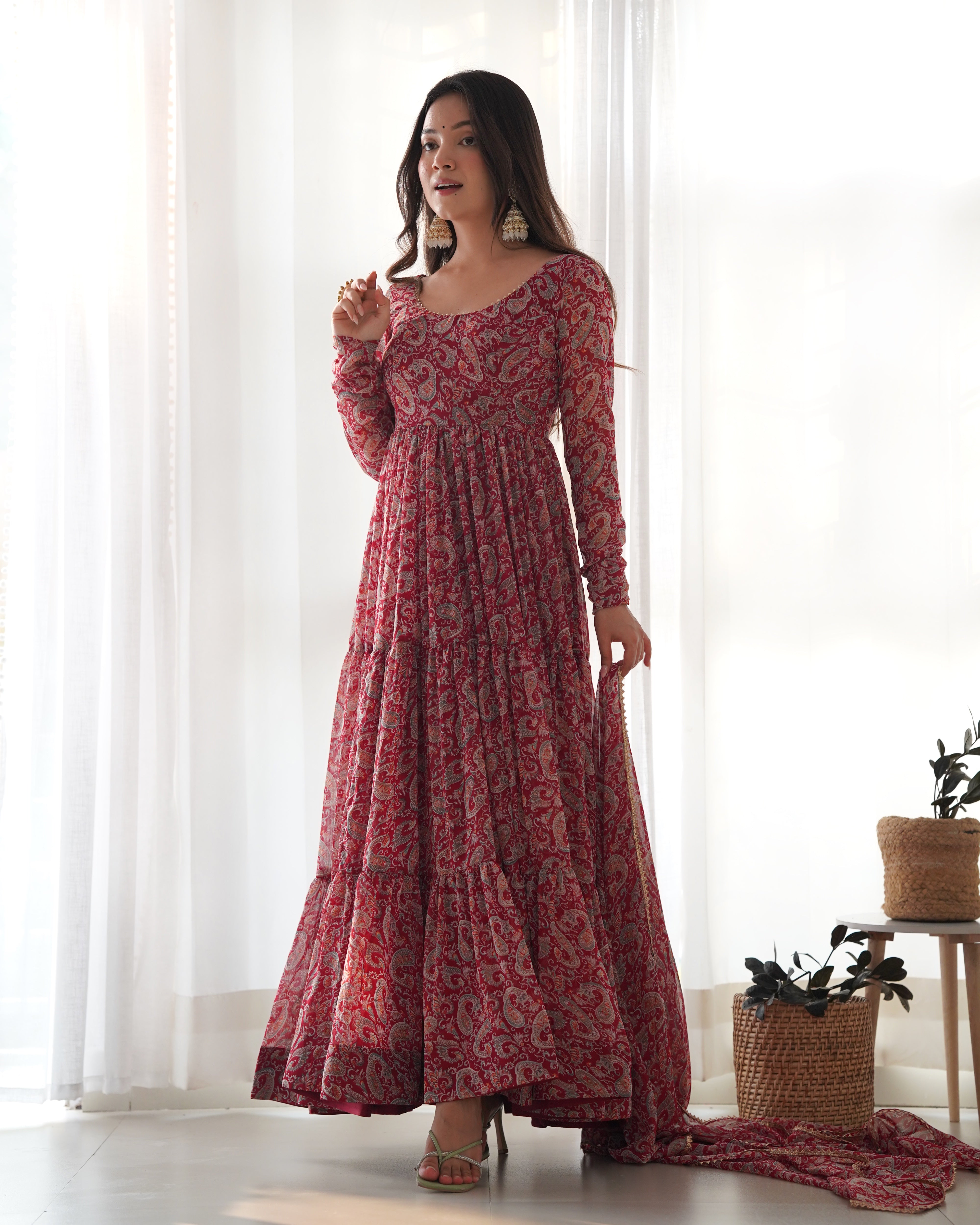 Winsome Faux Georgette Kalamkari Printed Anarkali Pant Suit