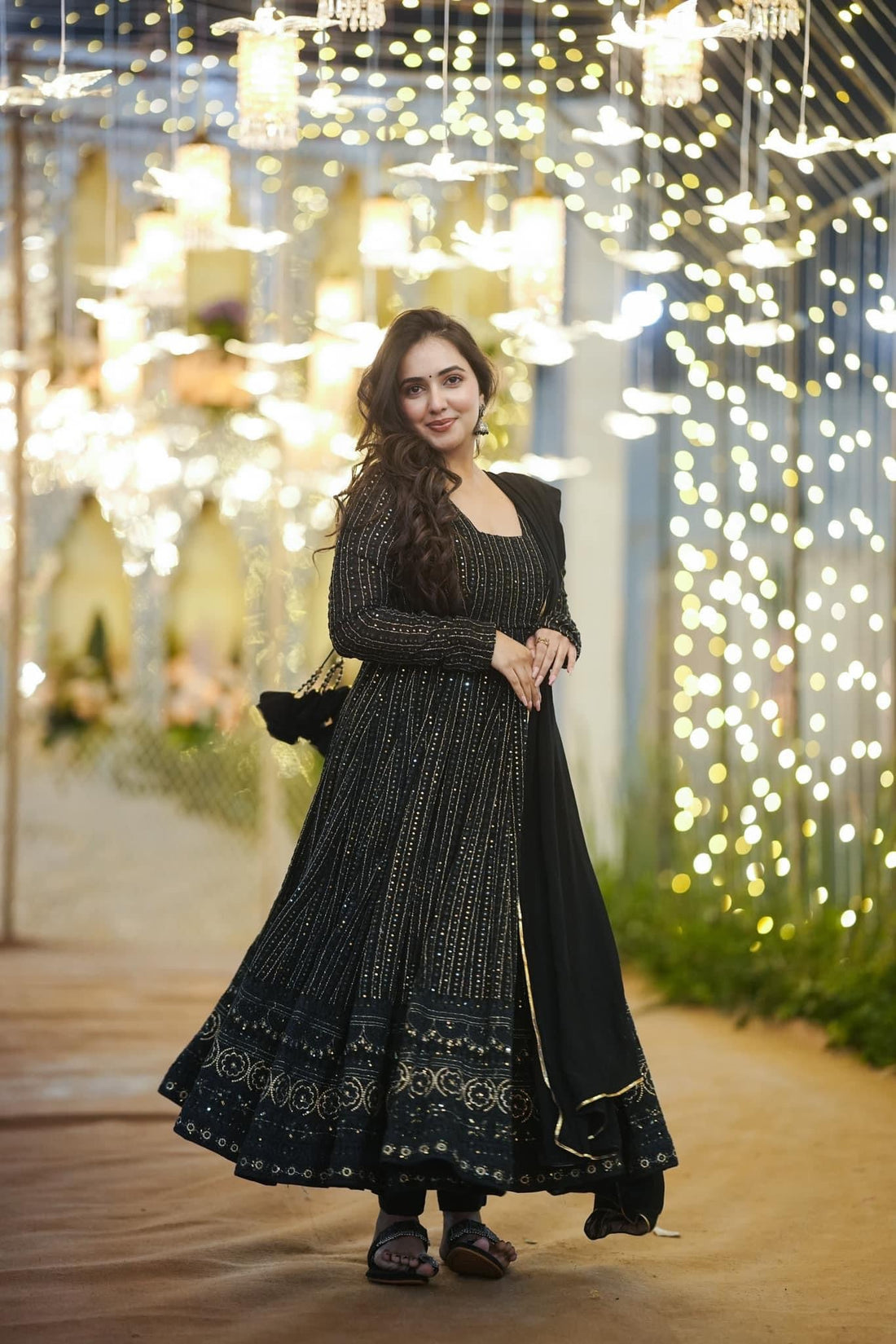 Black Embroidered Georgette Anarkali Suit Set with Dupatta